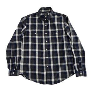 J.Crew Sportsman Outfitter Men's L Navy Blue Plaid Button Down Long Sleeve EUC